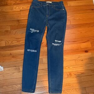 Free People Dark Blue Distressed Skinny Jeans